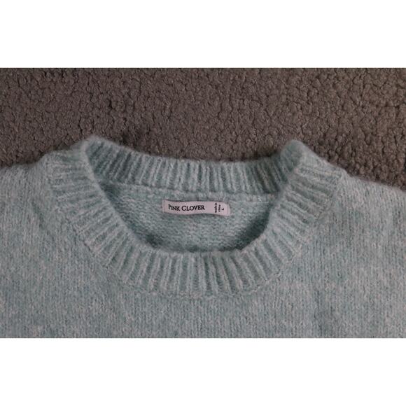 New Stitch Fix Pink Clover Sweater L Blue Ribbed Crew Neck Long Sleeve Pullover - Picture 3 of 6